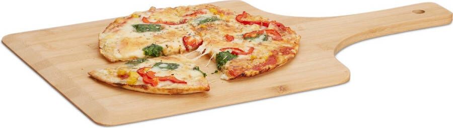 Relaxdays pizzaschep XL bamboe 50 cm pizzaplank broodschep pizzaspatel hout handvat