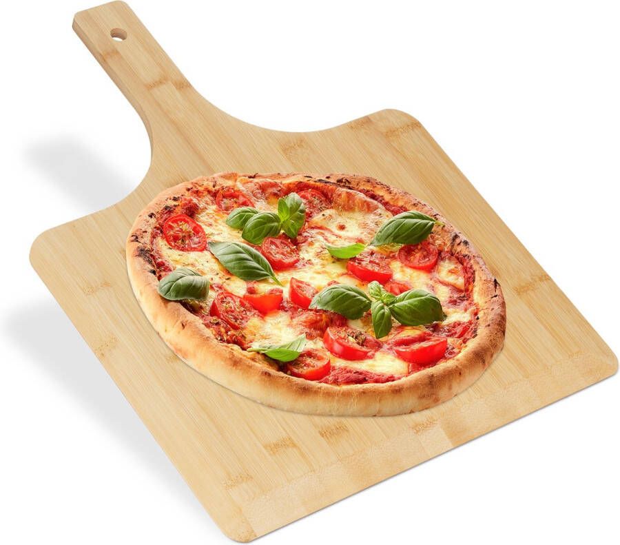 Relaxdays pizzaschep XXL bamboe pizzaspatel met korte steel rechthoekig ovenschep