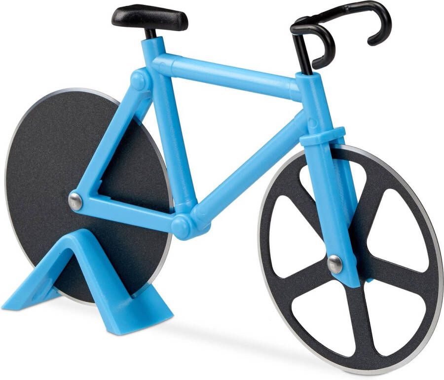Relaxdays pizzasnijder fiets pizzames racefiets pizzaroller origineel deegroller blauw