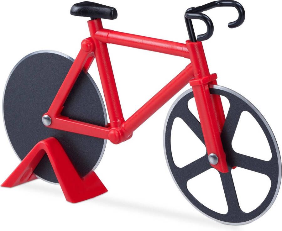Relaxdays pizzasnijder fiets pizzames racefiets pizzaroller origineel deegroller rood