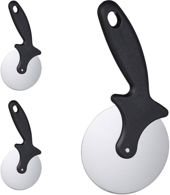Relaxdays Pizzasnijder rvs 3 stuks pizzames roller deegsnijder pizzaroller zwart