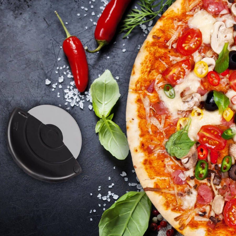 Relaxdays pizzasnijder wiel premium pizzames pizzaroller edelstaal deegsnijder zwart