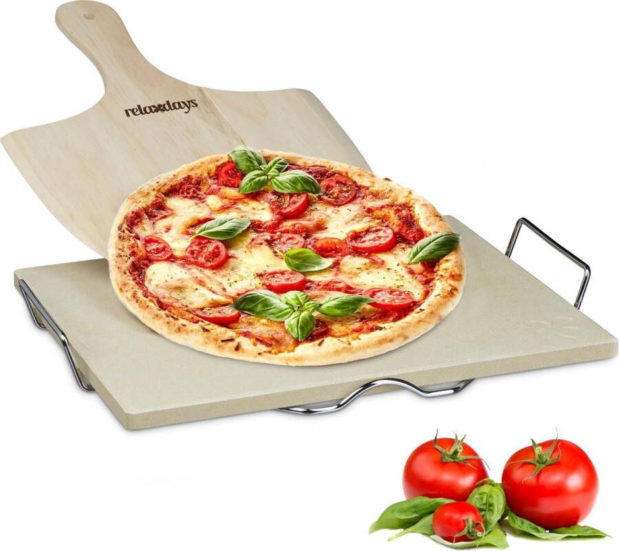Relaxdays pizzasteen met pizzaschep 1 5 cm broodschep hout pizzaspatel pizzaplank