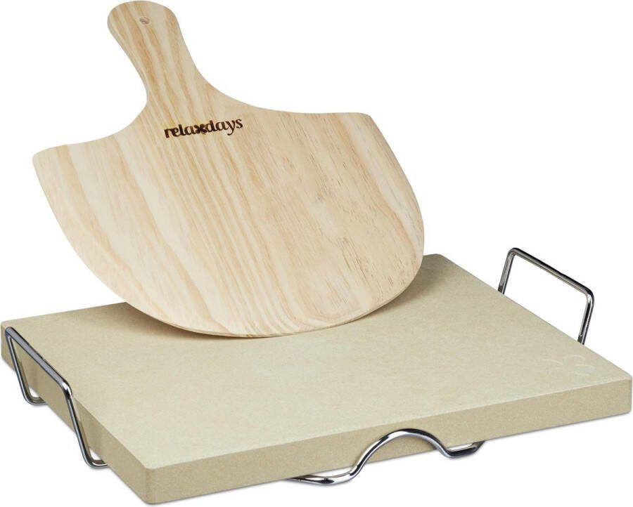 Relaxdays pizzasteen set met pizzaschep 3 cm dik baksteen pizza steen