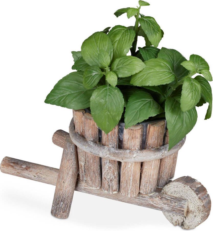 Relaxdays plantenbak kruiwagen tuindecoratie houten bloembak bloempot hout shabby