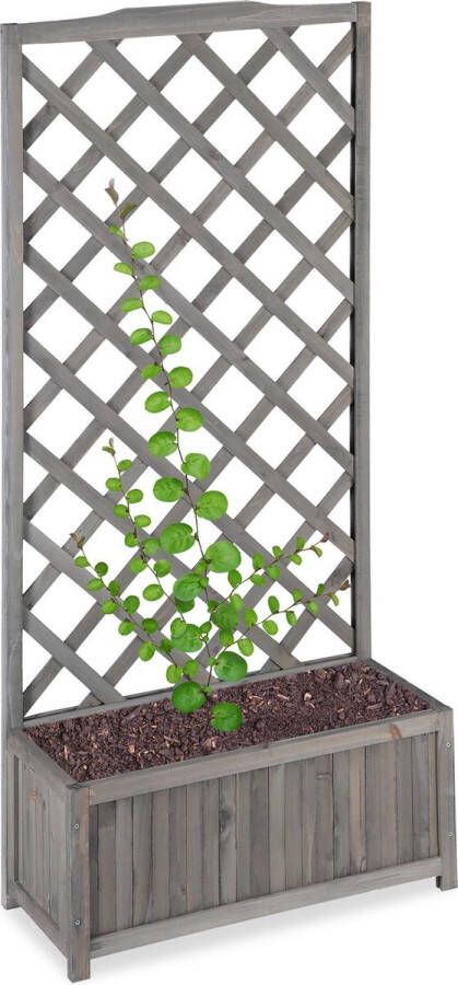 Relaxdays plantenbak met klimrek bloembak met trellis grijs weerbestendig balkon XL
