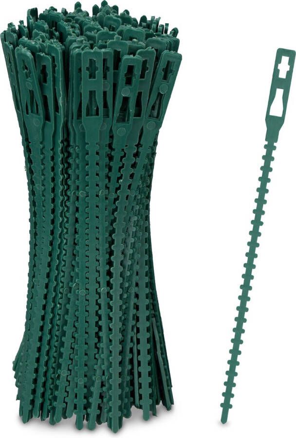Relaxdays plantenbinders 14 cm set van 200 bindbandjes kabelbinders groen