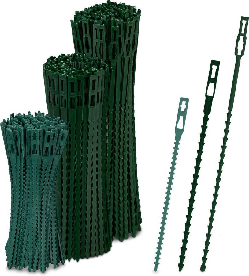 Relaxdays plantenbinders set van 300 bindbandjes voor planten kabelbinders groen