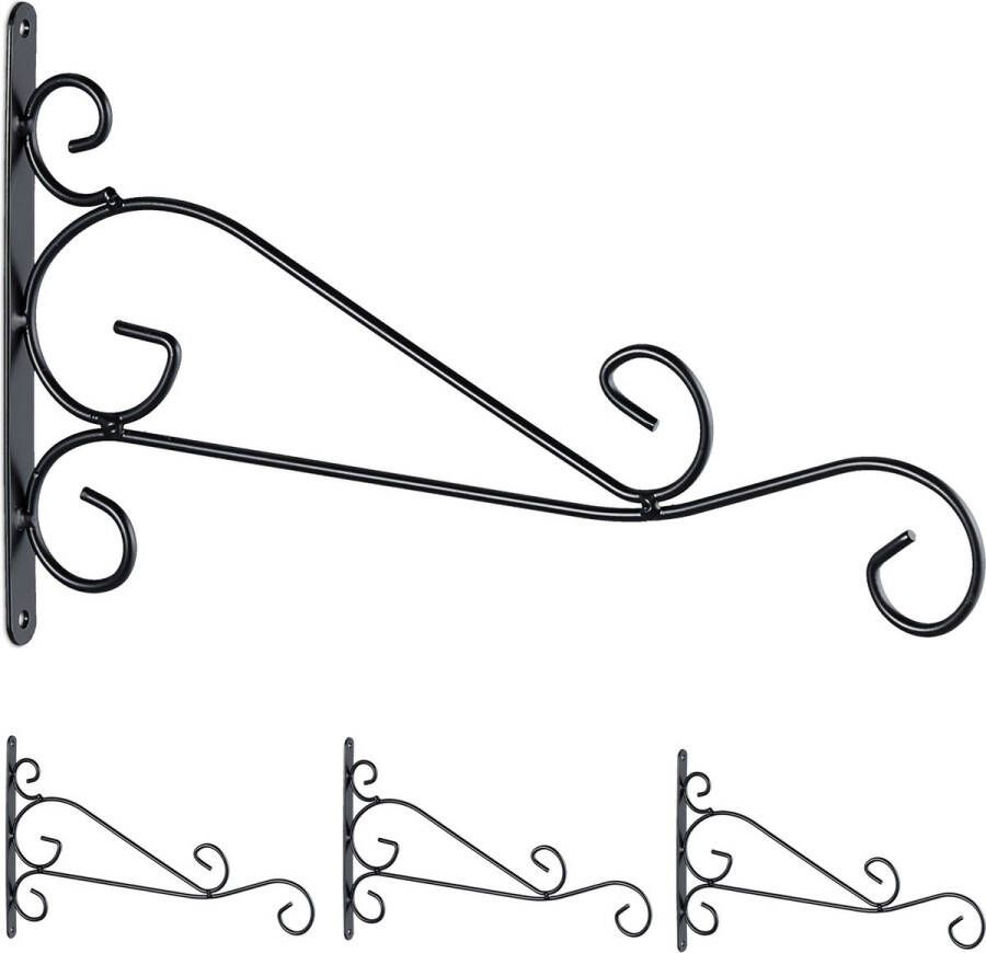 Relaxdays plantenhaak zwart set van 4 muurhaak planten buiten hanging basket haak