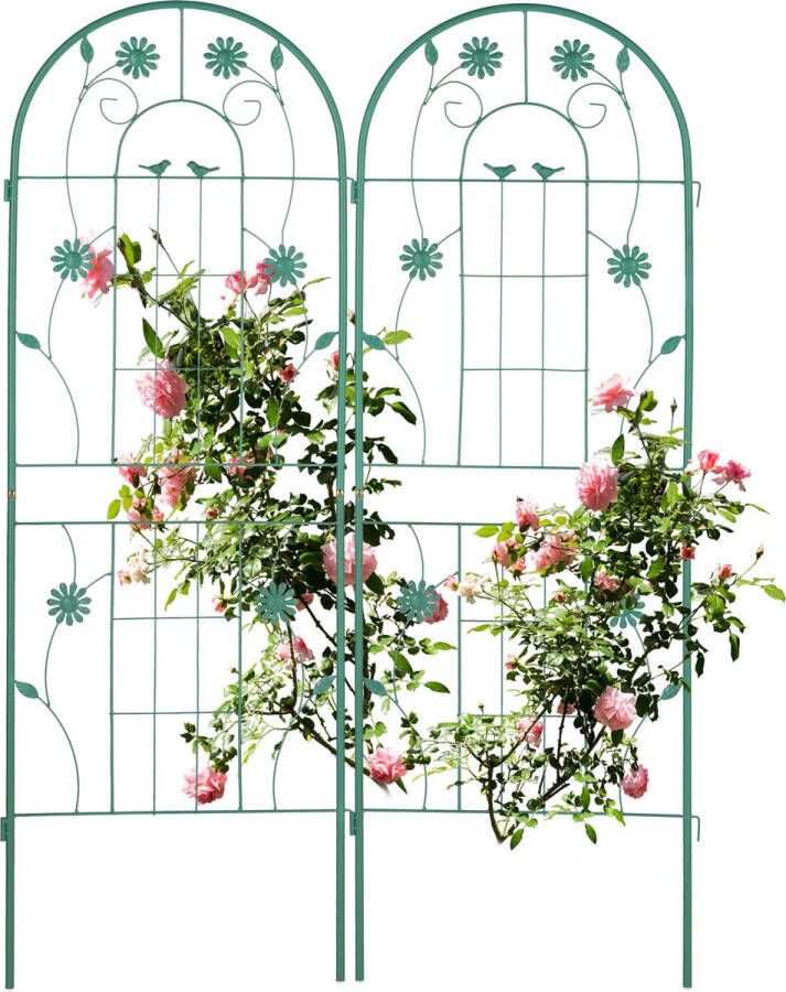 Relaxdays plantenklimrek 150 cm set van 2 klimplantenrek metaal groene rankhulp rozen