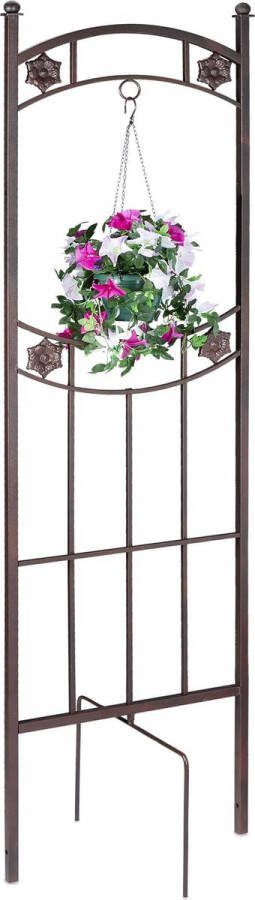 Relaxdays Plantenklimrek met ophangring plantensteun rankhulp metaal 182cm bruin