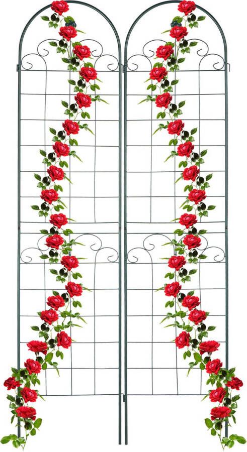 Relaxdays plantenklimrek set van 2 plantensteun trellis 220x50 cm ijzer groen