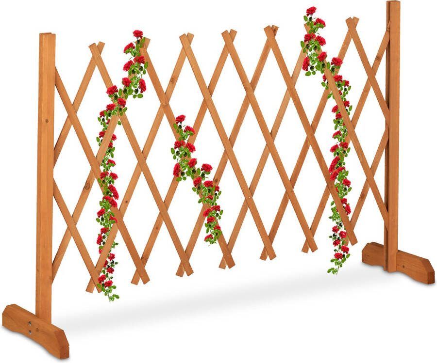Relaxdays plantenklimrek uitschuifbaar tot 180 cm staande plantensteun hout oranje