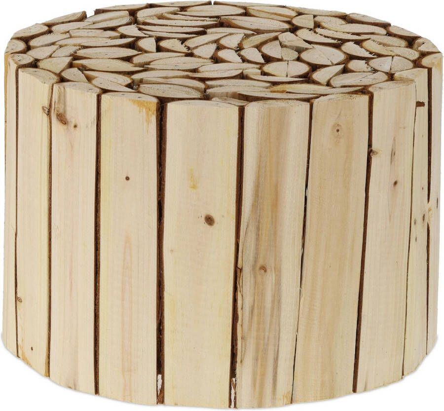 Relaxdays Plantenkruk dennenhout plantentafel rond houten kruk binnen XL