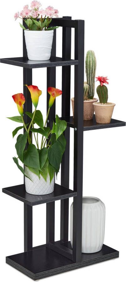 Relaxdays plantenrek 4 etages metaal bloemenrek binnen plantentrap houtlook zwart