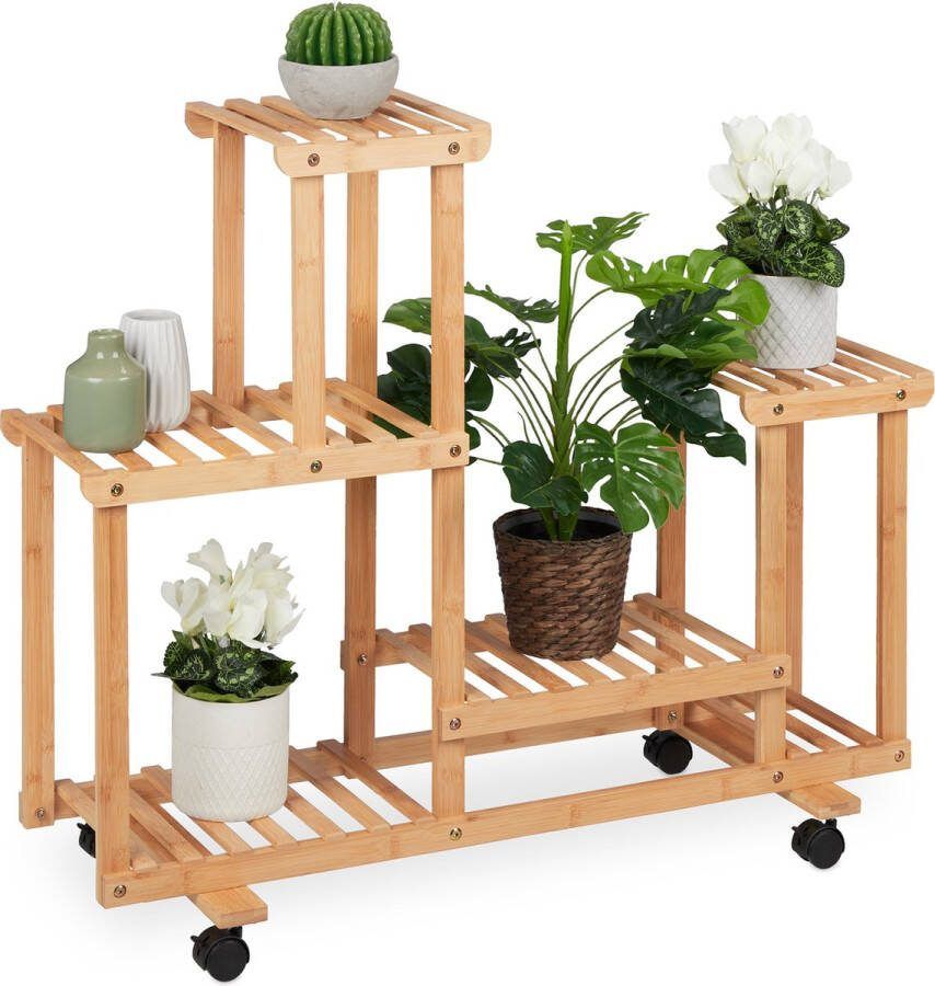 Relaxdays plantenrek bamboe bloemenrek met 6 planken planten etagere binnen