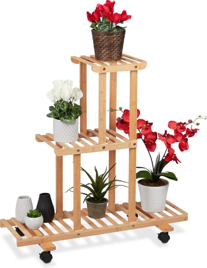 Relaxdays plantenrek bamboe plantenrek 3 etages plantenetagère binnen- natuur