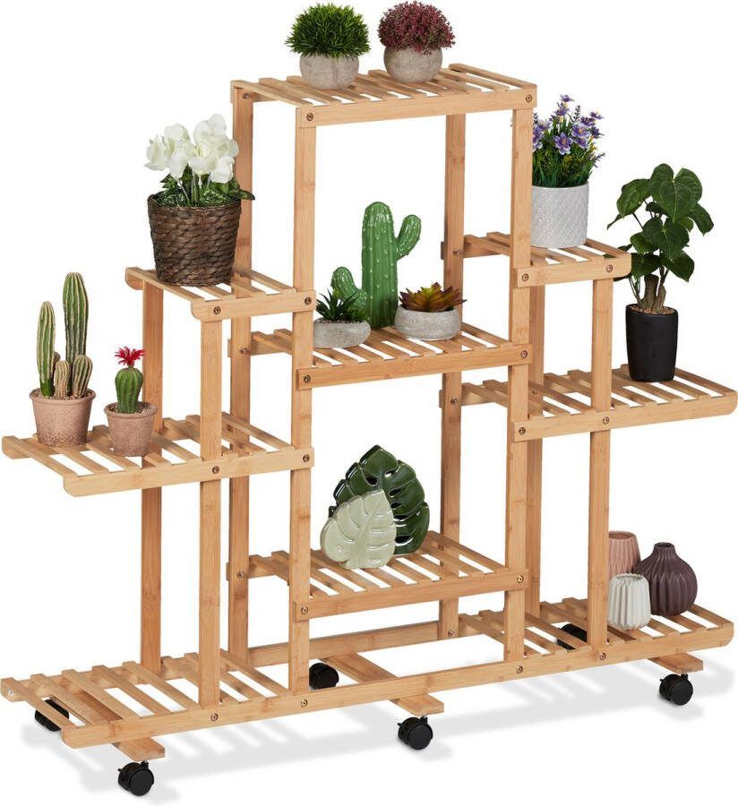 Relaxdays plantenrek bamboe plantenrek 9 etages plantenstandaard binnen natuur