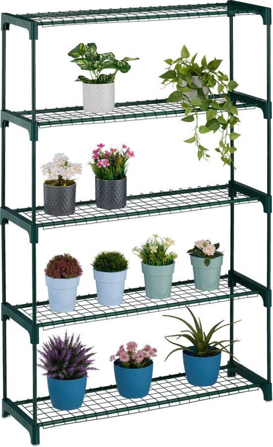 Relaxdays plantenrek binnen 5 etages 139 cm hoog bloemenrek staal kamerplanten