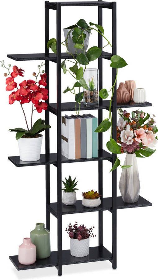 Relaxdays plantenrek binnen 6 etages bloemenrek hoog plantentrap plantenstandaard zwart