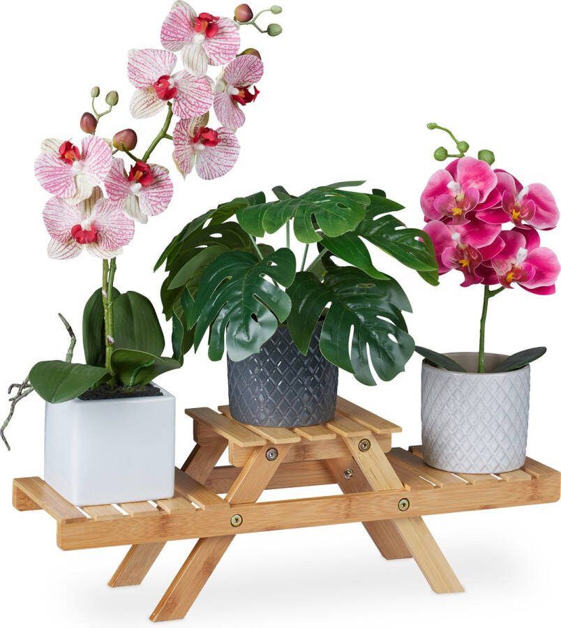 Relaxdays plantenrek binnen bamboe met 3 etages plantentrap plantenstandaard
