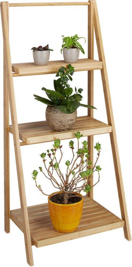 Relaxdays plantenrek binnen plantentrap bamboe bloemenrek 3 etages plantenstandaard