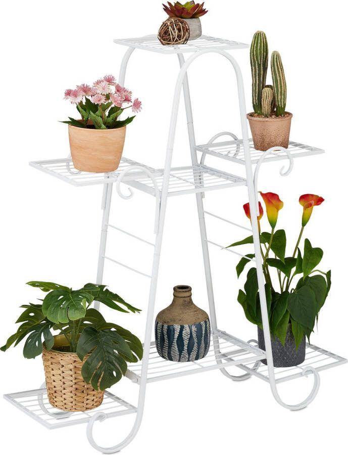 Relaxdays plantenrek binnen plantentrap hoog planten etagere met 7 etages metaal wit