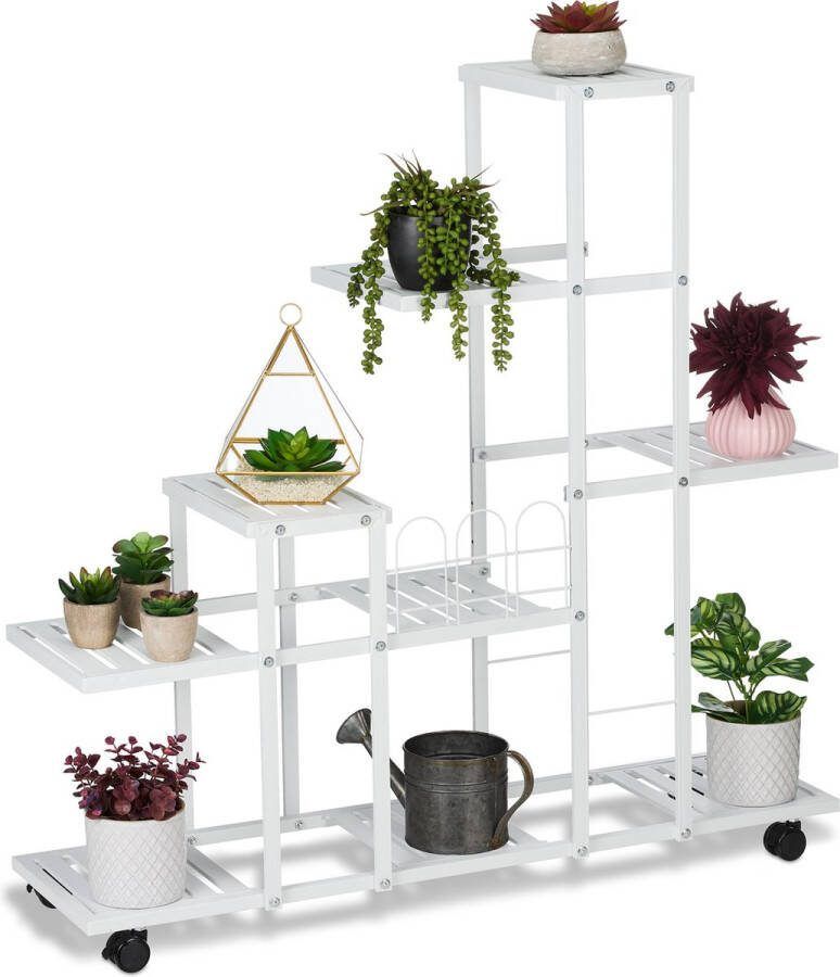 Relaxdays plantenrek binnen wielen 9 plateaus staal planten etagère woonkamer