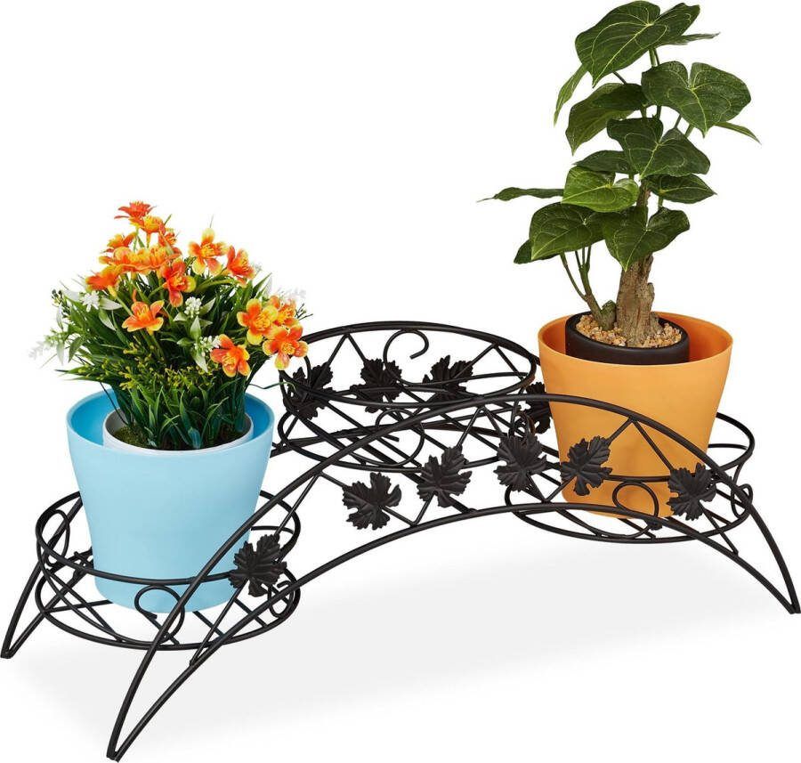 Relaxdays plantenrek bloemenrek ijzer plantentrap bloementrap zwart antiek