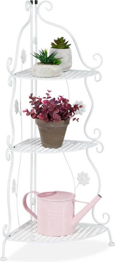 Relaxdays plantenrek hoek 3 etages inklapbaar bloemenrek retro plantentrap metaal wit