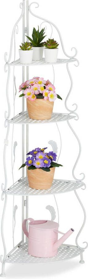 Relaxdays plantenrek hoek wit hoekrek bloemenrek metaal plantentrap 4 etages