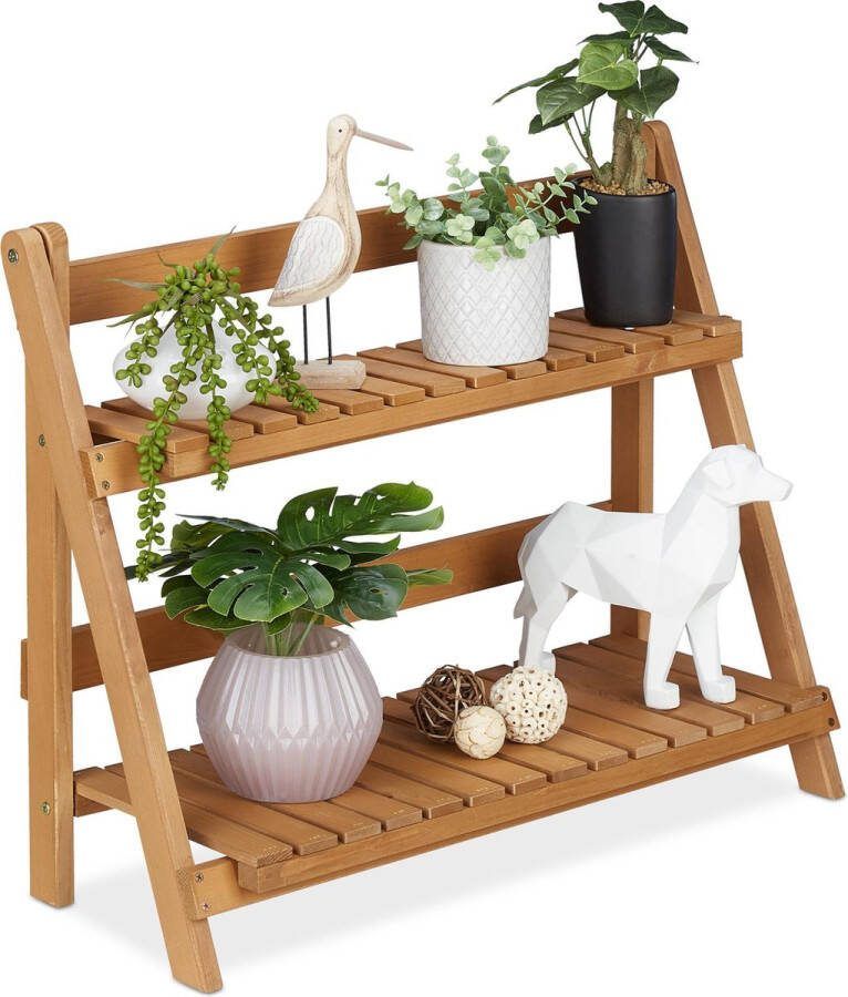 Relaxdays plantenrek hout 2 etages plantentrap bloemenrek rek planten binnen M