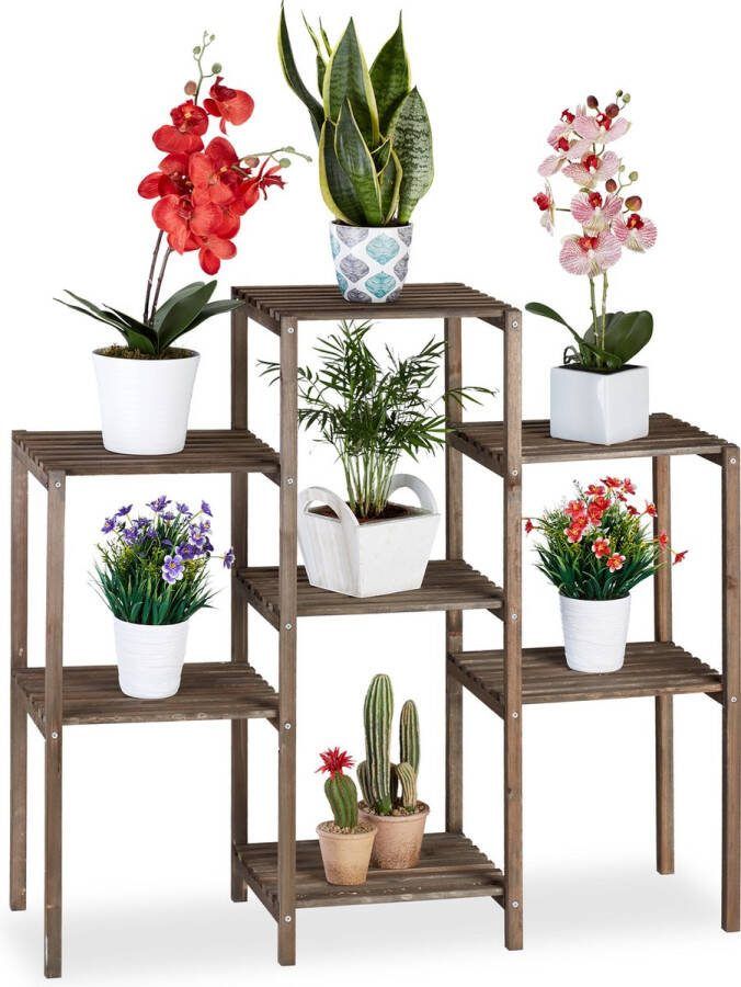 Relaxdays plantenrek hout plantentafel bruin plantenstandaard bloemenrek L