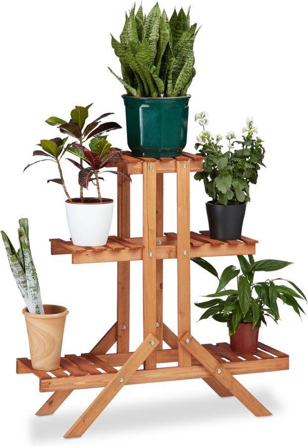Relaxdays plantenrek met 3 etages plantentrap hout bloemenrek planten etagere honing Brown