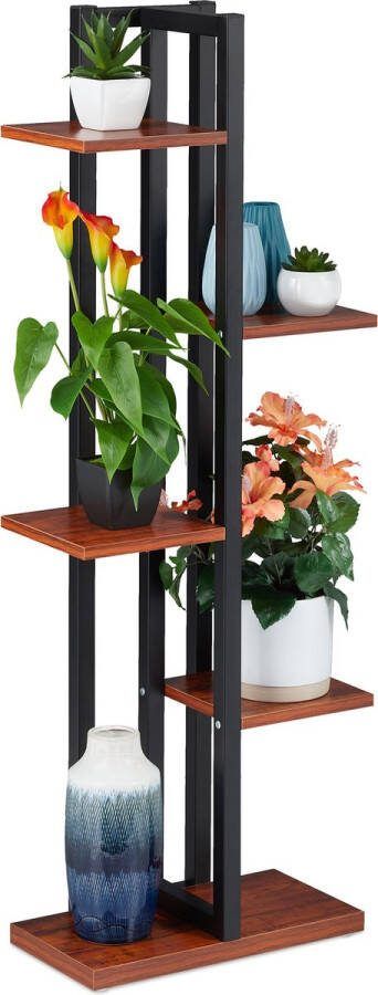 Relaxdays plantenrek met 5 etages binnen planten etagere metaal plantentrap groot dark Brown