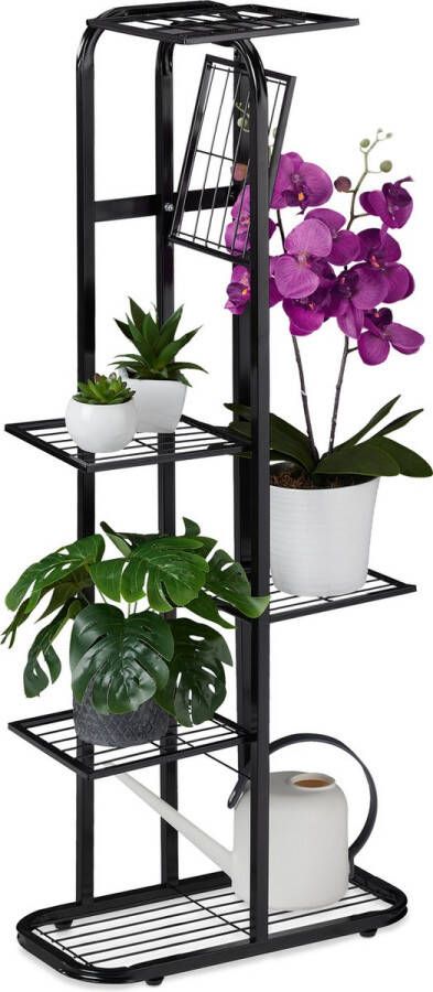 Relaxdays plantenrek metaal 6 etages plantentrap binnen en buiten bloemenrek smal zwart