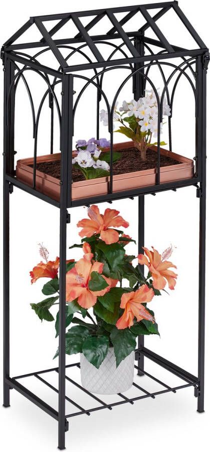 Relaxdays Plantenrek metaal antiek design plantenstandaard bloemenrek balkon zwart