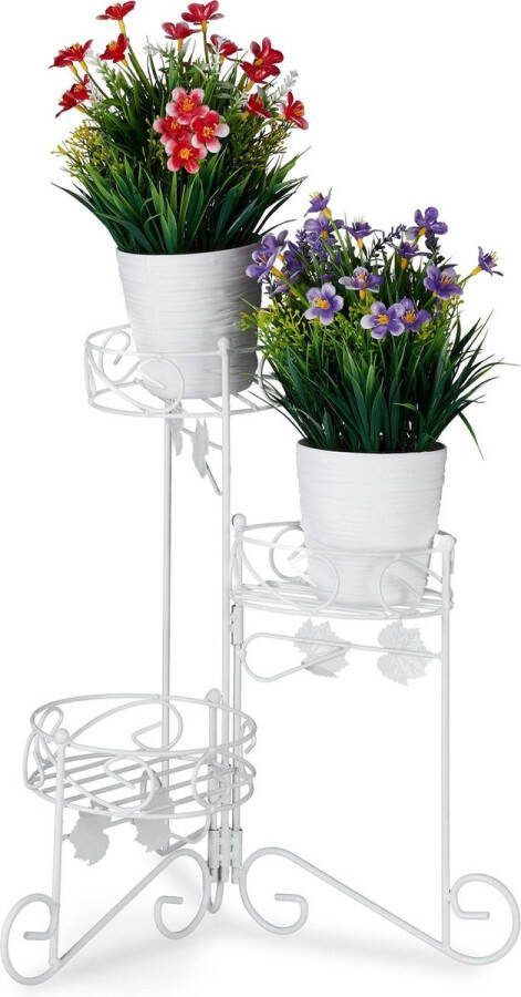 Relaxdays plantenrek plantentafel etagere plantentrap metaal 3 etages