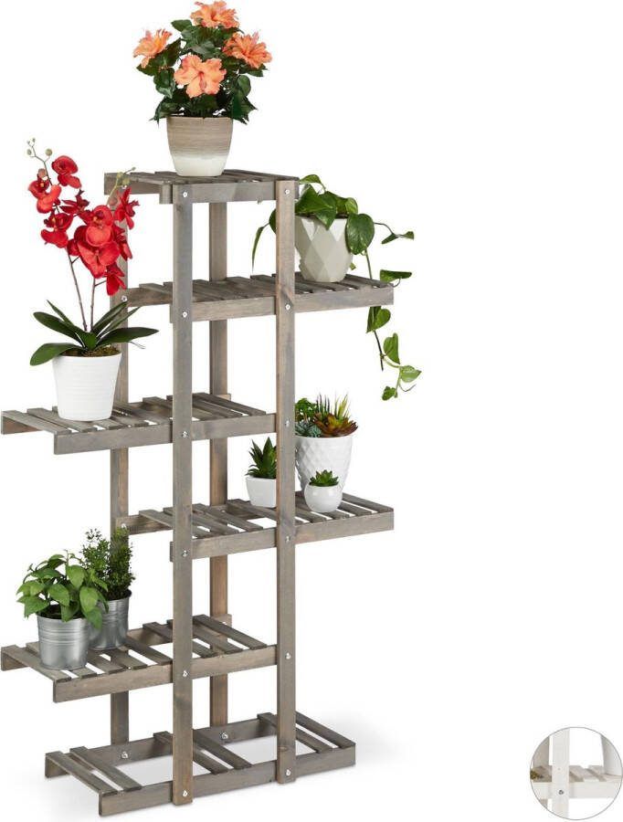 Relaxdays plantenrek van hout plantentrap bloemenrek etagère 5 etages grijs
