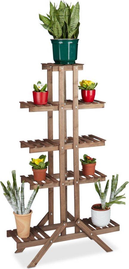 Relaxdays plantenrek voor binnen plantentrap 5 etages plantenstandaard bloemenrek chocoladebruin