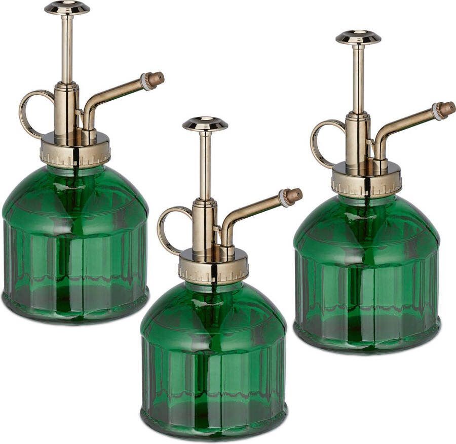 Relaxdays plantenspuit glas set van 3 met pomp 200 ml waterspuit kamerplanten
