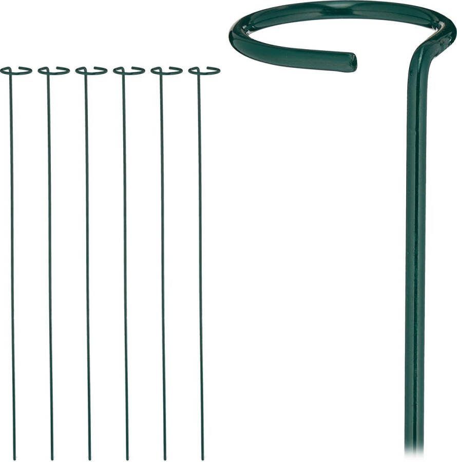 Relaxdays Plantensteun met ring set van 6 plantenstok 80 cm rankhulp groen
