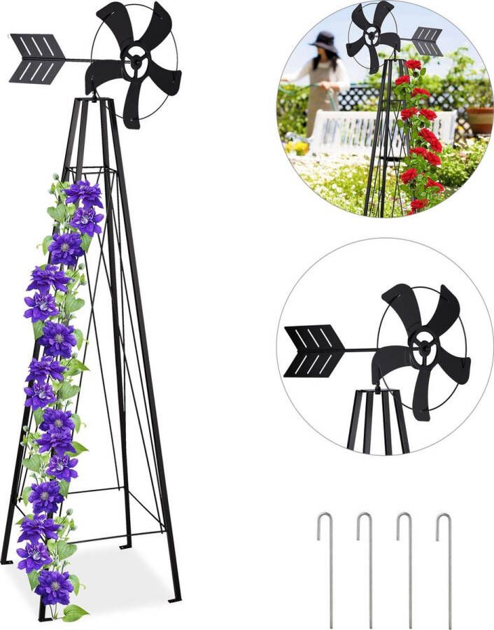 Relaxdays plantensteun met windmolen klimplantenrek plantenrek metaal decoratie