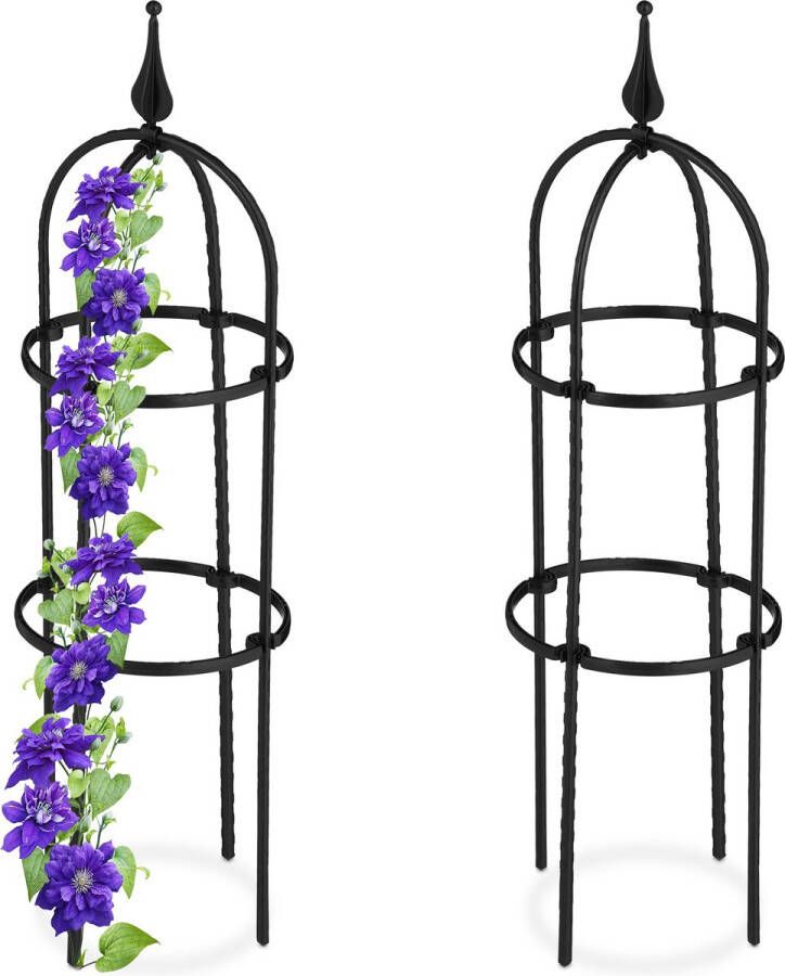 Relaxdays plantensteun metaal set van 2 zwarte klimplantensteun rankhulp tuin