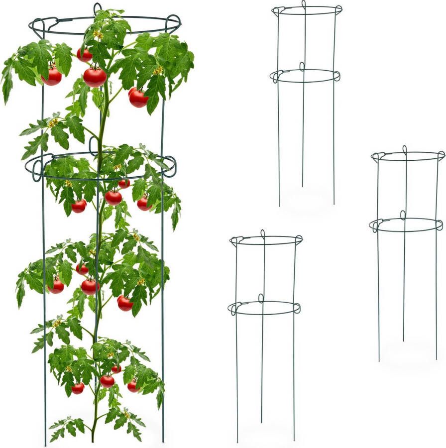 Relaxdays Plantensteun rond 4 stuks tomatensteun rankhulp metaal ringen groen