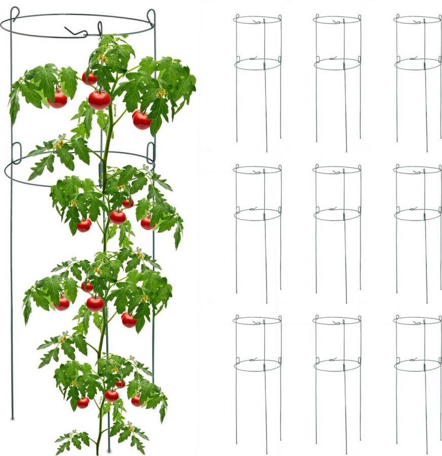 Relaxdays plantensteun set van 10 ronde tomatensteun klimplantensteun metaal tuin