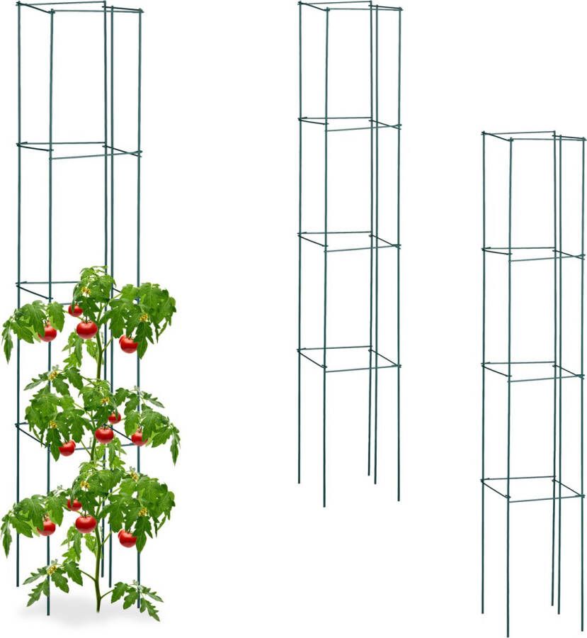 Relaxdays plantensteun set van 3 120 cm ijzer tomatensteun rankhulp groen