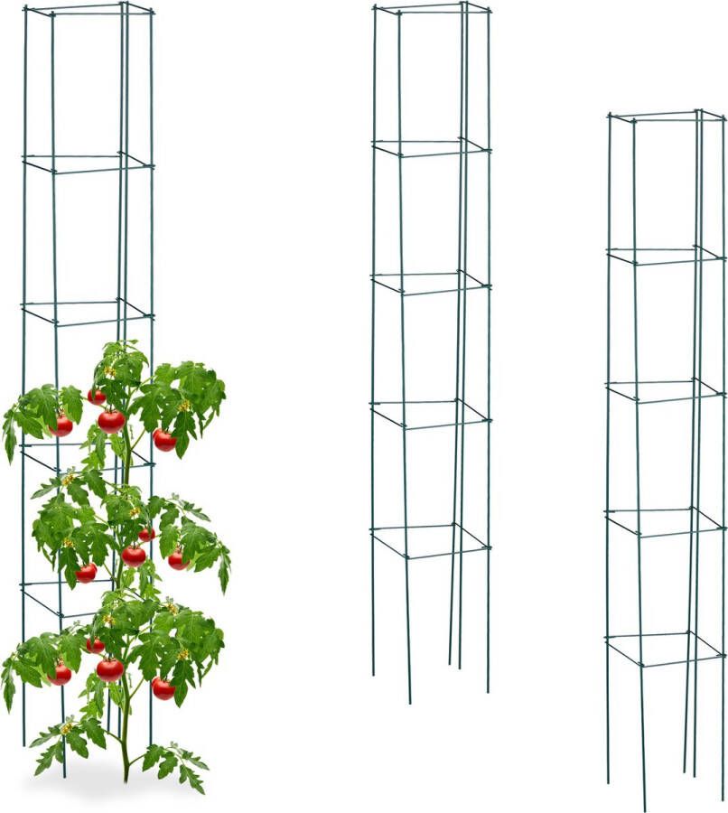 Relaxdays plantensteun set van 3 150 cm ijzer tomatensteun rankhulp groen