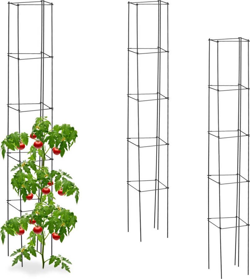Relaxdays plantensteun set van 3 150 cm ijzer tomatensteun rankhulp zwart
