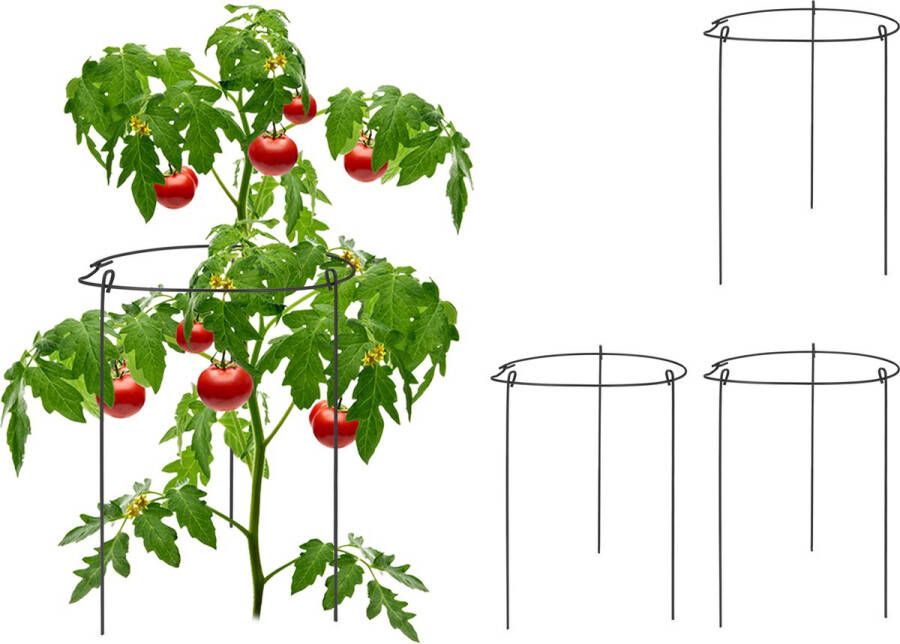 Relaxdays plantensteun set van 4 klimhulp 29 cm tomatensteun 3 ringen zwart